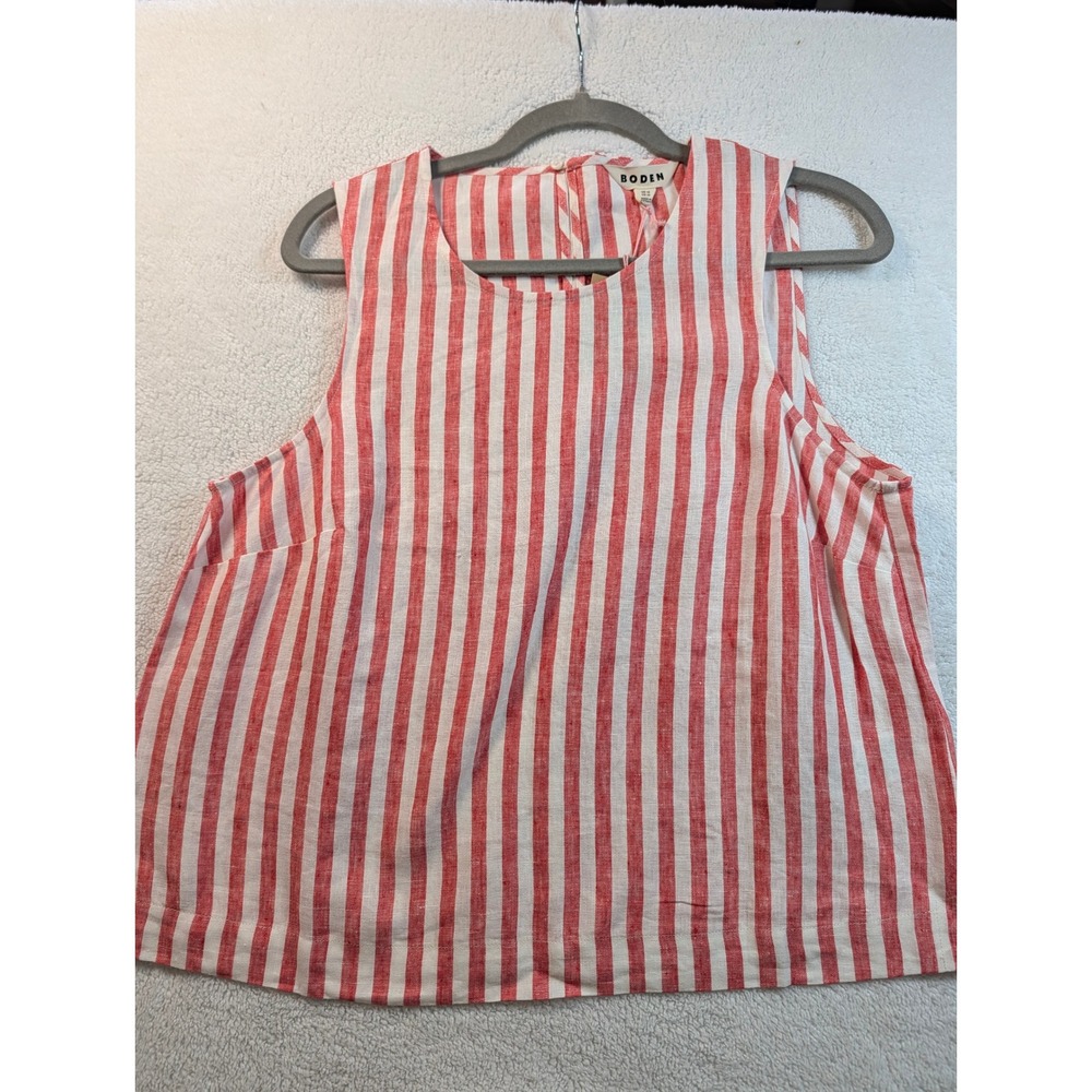 Boden Sofia Co-ord Shell Top Poppy Red Ivory Stripe 100% Linen T2031 US 10 NEW